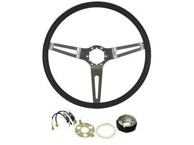 Steering Wheel,3-Spoke,Black,w/ Mounting Kit,69-70