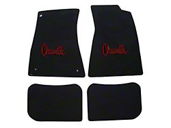 1970-72 Chevelle Lloyds Ultimat Black Front Floor Mats Red Chevelle Logo