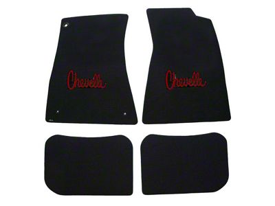 1970-72 Chevelle Lloyds Ultimat Black Front Floor Mats Red Chevelle Logo