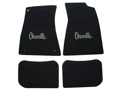 1970-72 Chevelle Lloyds Ultimat Black Front Floor Mats Silver Chevelle Logo