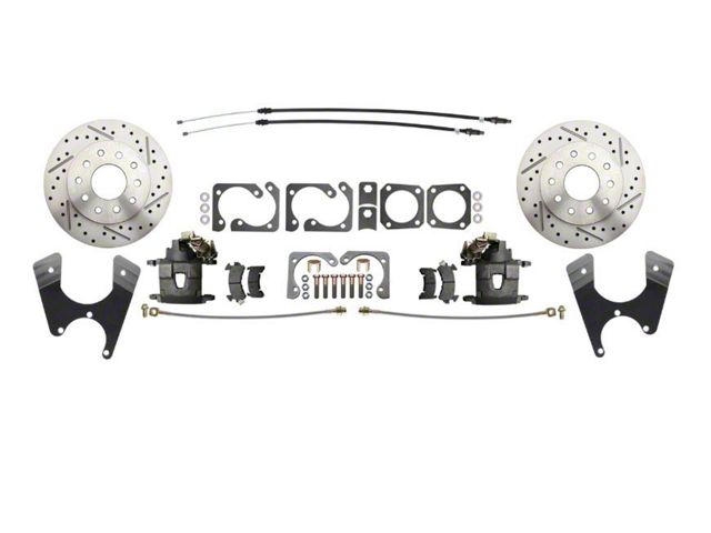 1970-74 Camaro 10/12 Bolt Pattern Disc Brake Kit with Cross Drilled & Slotted Rotors, Including E-Brake