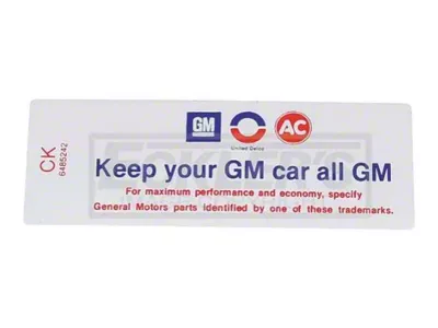 1970 Chevy Truck Air Cleaner Decal, 350/300Hp, Keep Your GM All GM