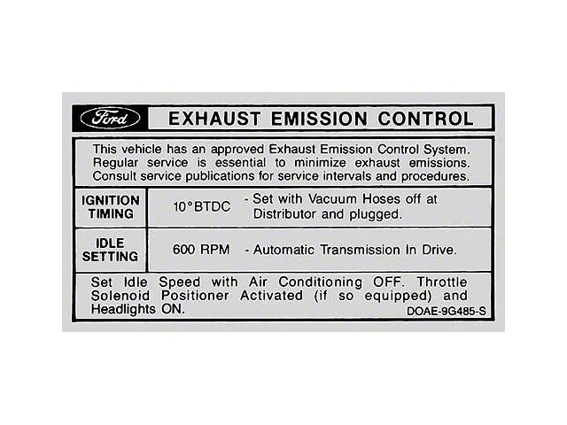 1970 Mustang Emissions Decal, 351W V8 with Automatic Transmission