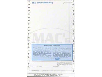 1970 Mustang New Car Window Price Sticker