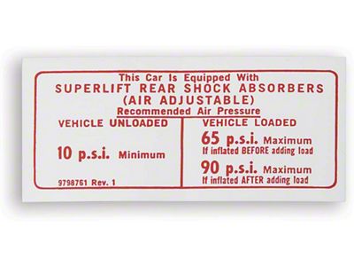 1971-1974 Camaro Air Shock Instruction Decal