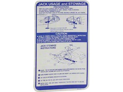 1971-1974 Firebird Jack Installation Instruction Decal, Regular Spare