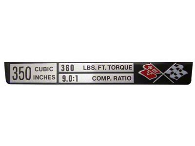 Console Specifications Plate, 350ci/9.0:1 Ratio, 1972