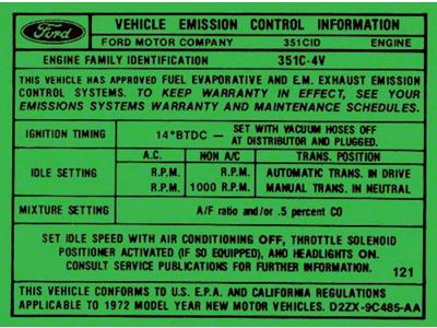 351-4v Ho At/mt Emission Decal