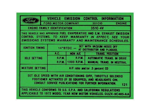 351-4v Ho At/mt Emission Decal