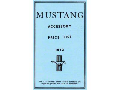 1972 Mustang New Car Accessory Price List