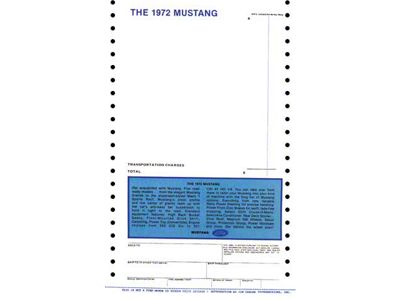1972 Mustang New Car Window Price Sticker