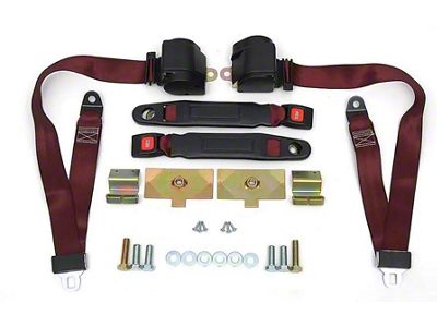 1973-1974 Corvette 3-Point Shoulder Harness And Seat Belt Kit Retractable Retrofit Burgundy