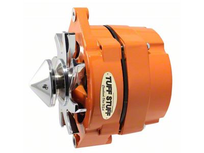 1973-1983 Camaro Silver Bullet Alternator; 100 AMP; OEM Or 1 Wire; V Groove Bullet Pulley; 4.85 in. Case Depth; Lower Mount Boss 2 in. Long; Orange Powdercoat w/Chrome Accents;