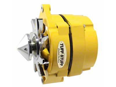 1973-1983 Camaro Silver Bullet Alternator; 100 AMP; OEM Or 1 Wire; V Groove Bullet Pulley; 4.85 in. Case Depth; Lower Mount Boss 2 in. Long; Yellow Powdercoat w/Chrome Accents;