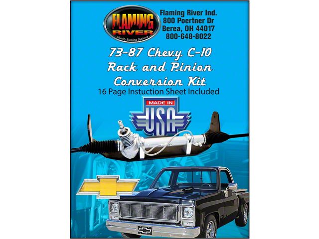 1973-1987 Chevy C10 Power Rack and Pinion Cradle Kit, Mill Finished Tilt Column, Flaming River