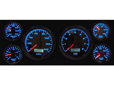 1973-1987 Chevrolet-GMC Truck New Vintage USA 6 Gauge Performance II Series Package - 140 MPH Programmable Speedometer with Tachometer, Oil Pressure, Water Temp, Fuel and Volt Meter - White
