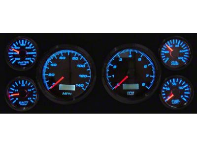 1973-1987 Chevrolet-GMC Truck New Vintage USA 6 Gauge Performance II Series Package - 240 KPH Programmable Speedometer with Tachometer, Oil Pressure, Water Temp, Fuel and Volt Meter - Black