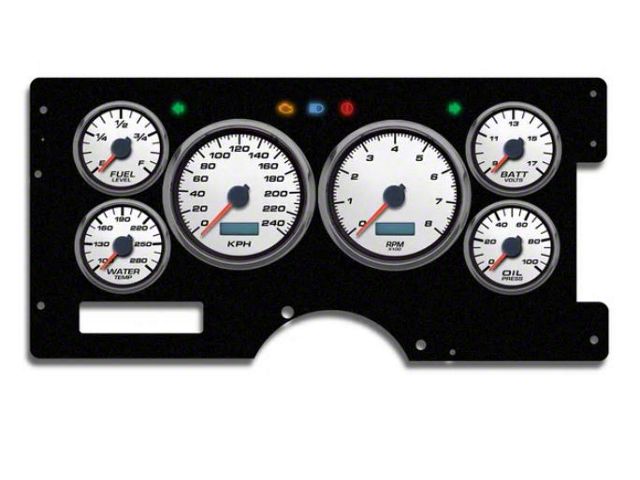 1973-1987 Chevrolet-GMC Truck New Vintage USA 6 Gauge Performance II Series Package - 240 KPH Programmable Speedometer with Tachometer, Oil Pressure, Water Temp, Fuel and Volt Meter - White