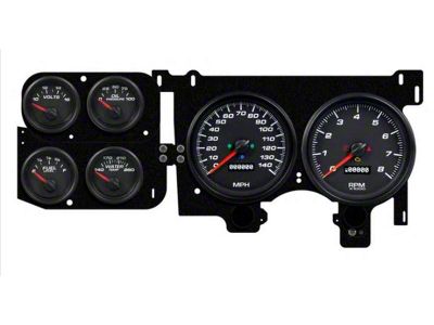 1973-1987 Chevrolet Truck New Vintage USA 6 Gauge Performance Series Package - 140 MPH Programmable Speedometer with Tachometer, Oil Pressure, Water Temp, Fuel and Volt Meter - Black
