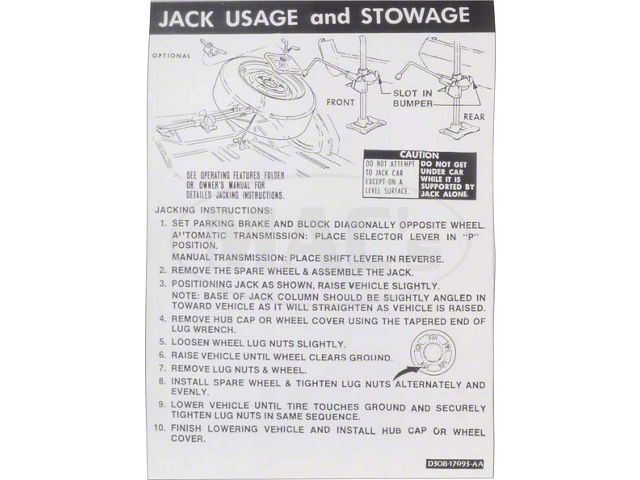 1973-74 Mercury Montego Jack Instruction Decal