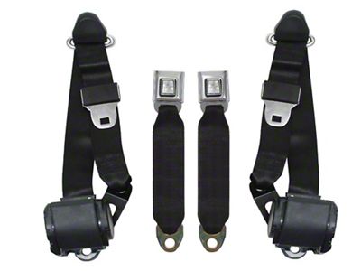 1974-1979 Chevy Nova Three Point Retractable Seat Belt Kit, Black,Fronts