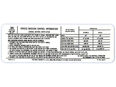 1974 Corvette Emission Control Decal LS4