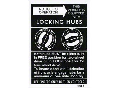 1975-1980 Bronco Locking Hub Notice Decal