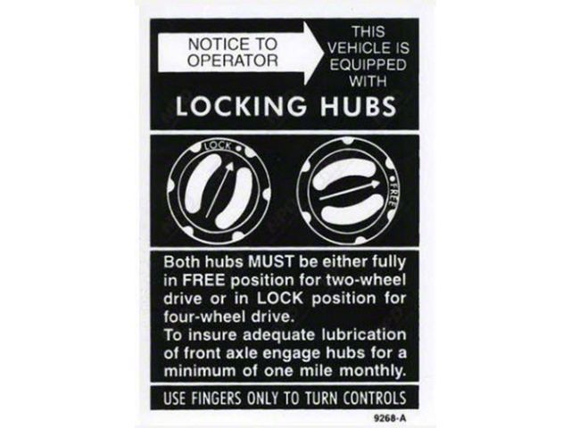 1975-1980 Bronco Locking Hub Notice Decal