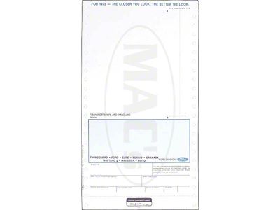 1975 Ford Thunderbird New Car Window Price Sticker