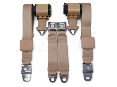 1976-1977 Corvette 3-Point Shoulder Harness And Seat Belt Set Retractable Coupe Buckskin