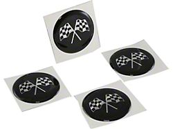 1976-1987 Corvette Wheel Spinner Emblem Set With Crossed-Flags Design 1-3/4 Black