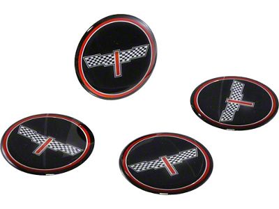 1976-1987 Corvette Wheel Spinner Kit Emblems Checkered Flag 1-3/4 Black