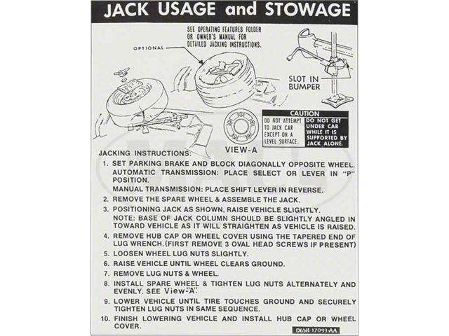 1976 Jack Instruction Decal