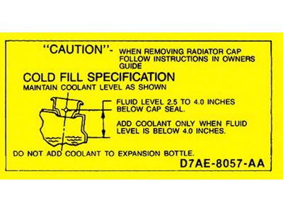 1977-1986 Ford Thunderbird Coolant Caution Decal