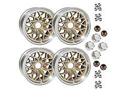Version 2 Snowflake Gold 4-Wheel Kit with Lug Nuts and Gold Bird Insert Center Caps; 15x8 (67-81 Firebird)