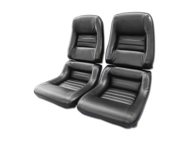 CA 1979-1982 Corvette Seat Covers Driver Black Leather And Vinyl Mounted On Foam With 2 Bolster