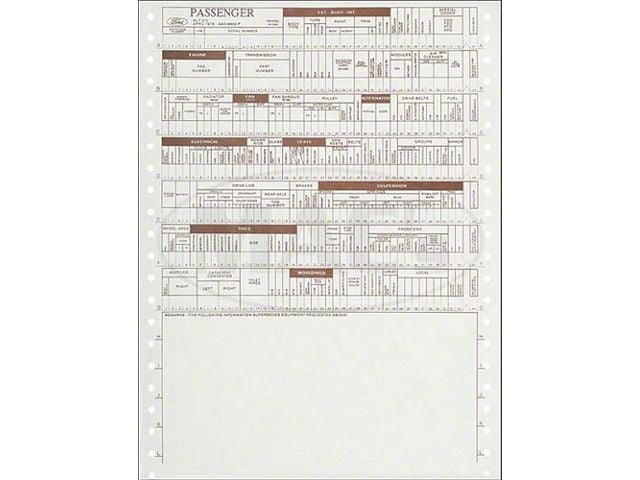 1979 Ford Thunderbird New Car Factory Build Sheet