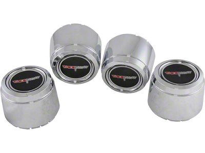 Aluminum 8-Slot Wheel Center Caps with Emblems; Chrome (73-82 Corvette C3)