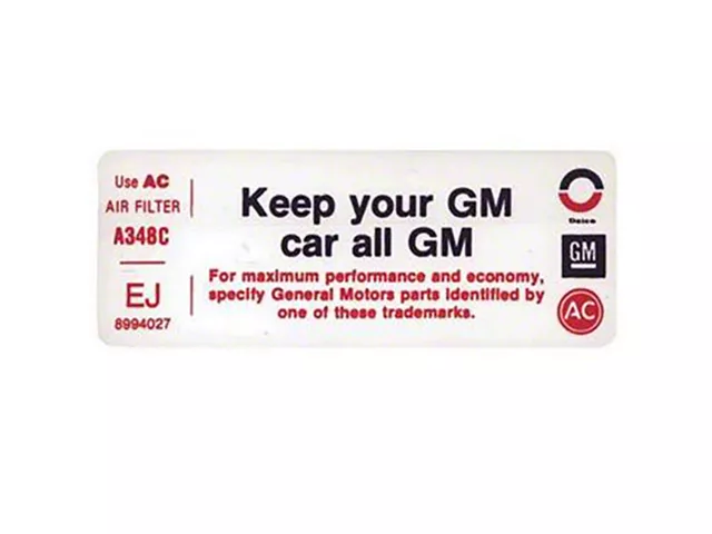 1980 Corvette Air Cleaning Decal Keep Your GM Vehicle All GM (Sports Coupe)