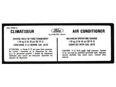 1982-1989 Bronco Climatiseur AC Charge Decal