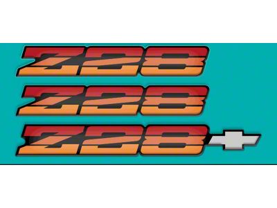 1983-87 Z28/IROC-Z '85-'87 Z28-Bowtie Rocker/Rear Bumper Domed Decal Emblem Kit 3 Pcs Orange