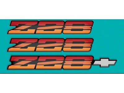 1983-87 Z28/IROC-Z '85-'87 Z28-Bowtie Rocker/Rear Bumper Domed Decal Emblem Kit 3 Pcs Orange