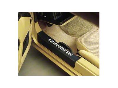 1984-1987 Corvette Sill Protectors Black With White Letters Sill Ease