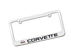 1984-1996 Corvette License Plate Frame Elite Series With C4 Logo And Word Chrome Engraved