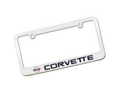 1984-1996 Corvette License Plate Frame Elite Series With C4 Logo And Word Chrome Engraved