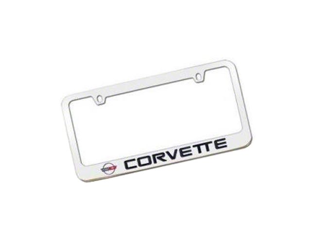 1984-1996 Corvette License Plate Frame Elite Series With C4 Logo And Word Chrome Engraved