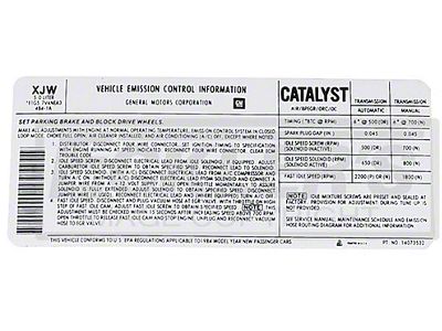 1984 El Camino Emission Decal, 305 c.i. 5.0 Automatic Transmission, Code XJW