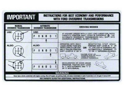 1987-1990 Bronco Sun Visor Overdrive Instruction Sleeve