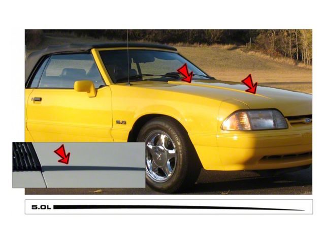 1987-1993 Mustang Hood Cowl Stripe Kit with 5.0L Designation