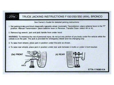 1987-1994 Ford Pickup Truck Jack Instruction Decal